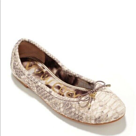 Sam Edelman Felicia Ballet Flat Ballerina Python Snake Skin Leather Bow 8.5 - Picture 1 of 6